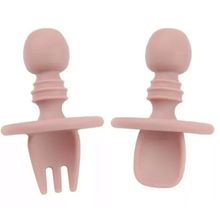 Talheres de Silicone com Limitador Flex Grab Rosa - Clingo