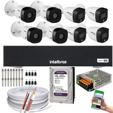 Kit 8 Câmeras Intelbras VHD 1220 B Full Color Bullet Full HD 1080p Multi HD IR 20m + Dvr MHDX 3008