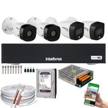 Kit Cftv 4 Cameras 2 cam Full HD 2 Cam Full Color Dvr Intelbras 3008-C C/HD 1TB purple