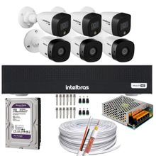 Kit 6 Câmeras Intelbras 3 cam Full Color 3 cam 1220b Full Hd Dvr Mhdx 3008-C C/HD 1TB