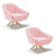 Kit 02 Poltronas Giratória Giovana Suede Rosa Bebê Base Madeira MA30 - D'Rossi