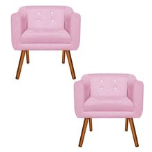 Kit 02 Poltronas Julia Suede Rosa Bebê Com Strass Pés Palito Castanho D'Rossi