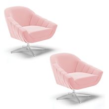Kit 02 Poltronas Giratória Giovana Suede Rosa Bebê Base Cromada - D'Rossi