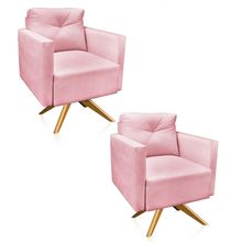 Kit 2 Poltronas Giratória Luisa Suede Rosa Bebê Base de Madeira MA30 - D&#039Rossi