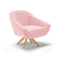 Poltrona Giratória Giovana Suede Rosa Bebê Base Madeira MA30 - D'Rossi
