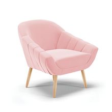 Poltrona Giovana Suede Rosa Bebê Pés Palito Natural - D'Rossi