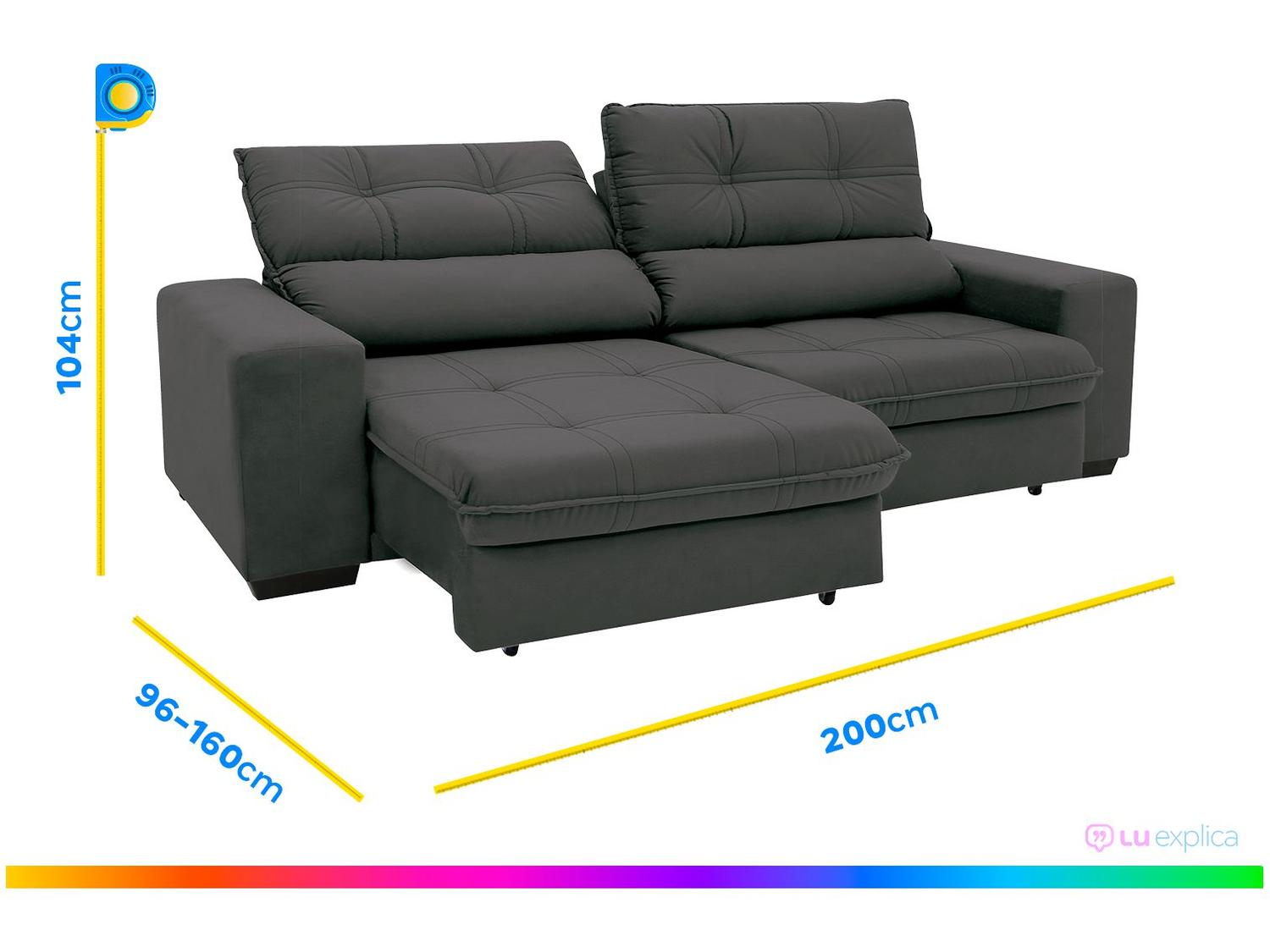 sofá retrátil reclinável 3 lugares suede brunello linoforte