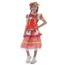 Fantasia Caipira Vestido Chiquinha Vermelho com Tiara Infantil - Festa Junina