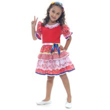 Fantasia Caipira Chic Vermelha Vestido Infantil com Tiara - Festa Junina