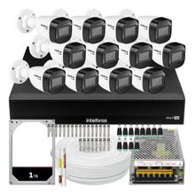 Kit Cftv Monitoramento 12 Cameras de Segurança Intelbras vhd 1130 com IR 30m Dvr 1016c hd 1tb