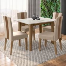 Conjunto de Sala de Jantar Mesa Belle com Tampo de Vidro e 4 cadeiras Poliman