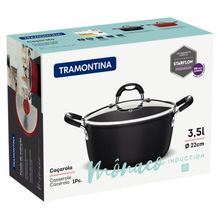 Caçarola Tramontina Mônaco Induction Antiaderente Preto e Tampa 22cm 3,5L