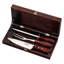 Kit Churrasco Tramontina Inox Vermelho Polywood Estojo em Madeira 4 Peças