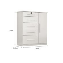 Comoda Infantil Livia 5 Gav 1 Porta Com Chave