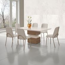 Mesa de Jantar Aço Nobre Aurora com 6 Cadeiras Estofadas e Revestidas em Tecido Sintético - Champagne e Off White
