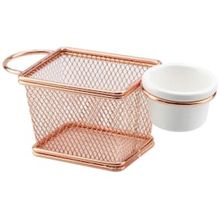Mini Cesta Retangular Dynasty em Aço Inox com Molheira - Rosé
