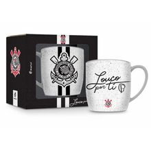 Caneca Porcelana Premium BrasFoot Corinthians Louco Por Tí 300 ML Urban Licenciada Branco