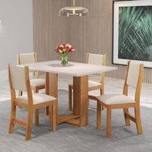 Mesa de Jantar Viero Caiena com 4 Cadeiras Estofadas e Revestidas em Veludo