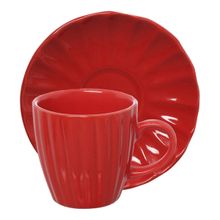 Conjunto Para Café Bella Vermelha 90ml 4 Xicaras e 4 Pires Hauskraft