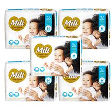 Fralda Descartável Mili- Love& Care Linha Premiun Tam: M  5 Pacotes c/26  (total=130 Fraldas)