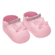 Meia Sapatinho Selene Com Apliques Recém-Nascido - Rosa