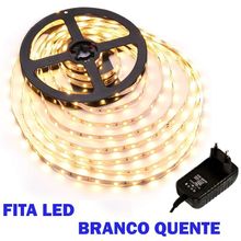 Kit Fita de Led Amarelada Branco Quente 3000k com 5 Metros + Fonte Energia 12v Bivolt