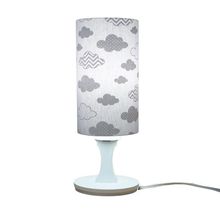 Abajur De Mesa Base Branca Cúpula Tecido Nuvens Cinza E Branco 30Cm Bivolt