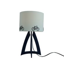 Abajur Madeira e Cúpula Bicicletas Azul Marinho e Branco