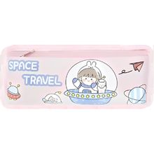 Estojo Multifuncional 20x8.5cm - Cor Rosa -  Porta Lápis Caneta 2 Compartimentos