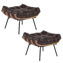 Kit 2 Puff Decorativo Sala de Estar Costela Couro Marrom - Gran Belo