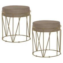 Kit 2 Puffs Decorativo Sala de Estar Base Gold Chloe Suede Cappuccino - Gran Belo