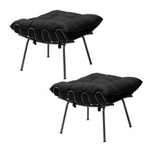 Kit 2 Puff Decorativo Sala de Estar Abel Pés Preto Veludo Preto - Gran Belo