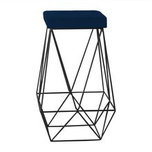 Banqueta Decorativa Kathy Base Preta Veludo Azul - Gran Belo