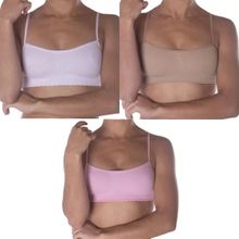 Kit 3 Tops Selene Sem Costura Infantil - Branco/Rosa/Bege