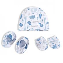 Kit de Bebê 3 Peças - Touca, Meias e Luva Azul - TIP TOP