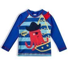 Camiseta Praia Infantil Azul Royal Barco UV 50- Tip Top