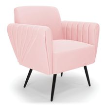 Poltrona Pés Palito de Ferro Bruna Suede Rosa Bebê - D&#039Rossi