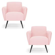Kit 2 Poltronas Pés Palito de Ferro Bruna Suede Rosa Bebê - D&#039Rossi