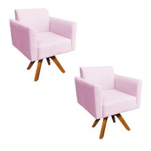 Kit 02 Poltronas Giratória Marisa Suede Rosa Bebê Base Madeira MM30 D'Rossi