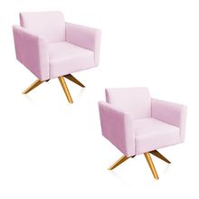 Kit 02 Poltronas Giratória Marisa Suede Rosa Bebê Base Madeira MA30 D'Rossi