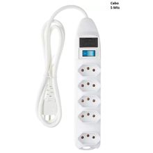 Filtro De Linha Régua Extensão Com 5 Tomadas 2P+T Cabo 5 Metros Bivolt