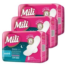 Absorvente Fluxo Intenso c/abas Noturno MILI 24 Pacotes c/ 8