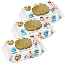 Lenço Umedecido  Mili Love & Care  3 Pacotes com 100 unidades  total 300  Toalhinhas Umedecidas