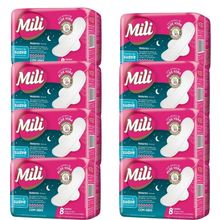 Absorvente Fluxo Intenso c/abas Noturno MILI  8 Pacotes c/ 8 (Total: 64 absorventes)