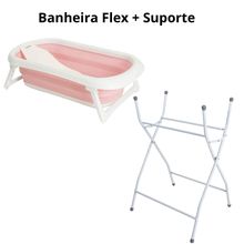 Banheira Dobrável Flex com Suporte (Rosa) - Kiddo
