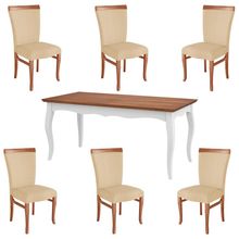 Conjunto Mesa Gallia 200cm com 6 Cadeiras Orfeu Poliéster Branco/Imbuía - Gran Belo
