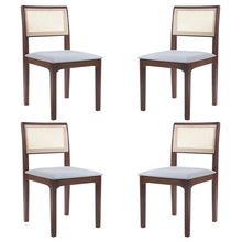 Kit 04 Cadeiras Sala de Jantar Madeira Maciça Nivea Tela Rattan Sextavano Linho Cinza/Amêndoa G55 - Gran Belo