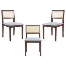 Kit 03 Cadeiras Sala de Jantar Madeira Maciça Nivea Tela Rattan Sextavano Linho Cinza/Amêndoa G55 - Gran Belo