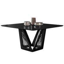 Mesa Sala de Jantar 4 Lugares 150cm Tampo Quadrado de Vidro Giaguaro Preto/Ébano - Gran Belo