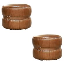 Kit 2 Puff Decorativo Sala de Estar Rene Debrum Couro Marrom Claro - Gran Belo